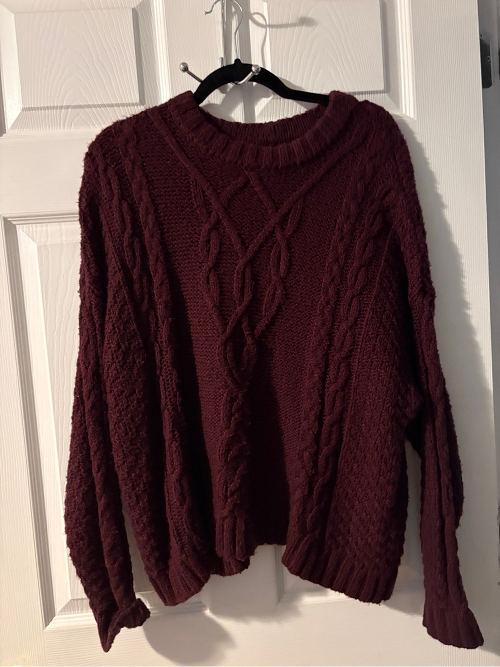 American Eagle Outfitters Cable Knit Crew Sweater - Burgundy